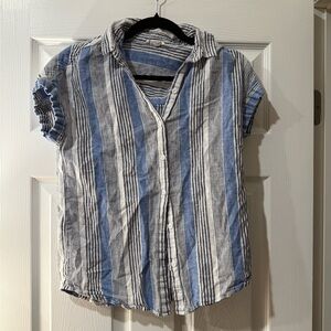 Blue and White Striped Button-Up Shirt